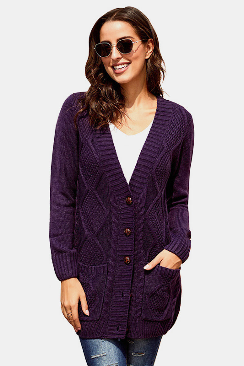 Cable Knit Cardigan Purple S 
