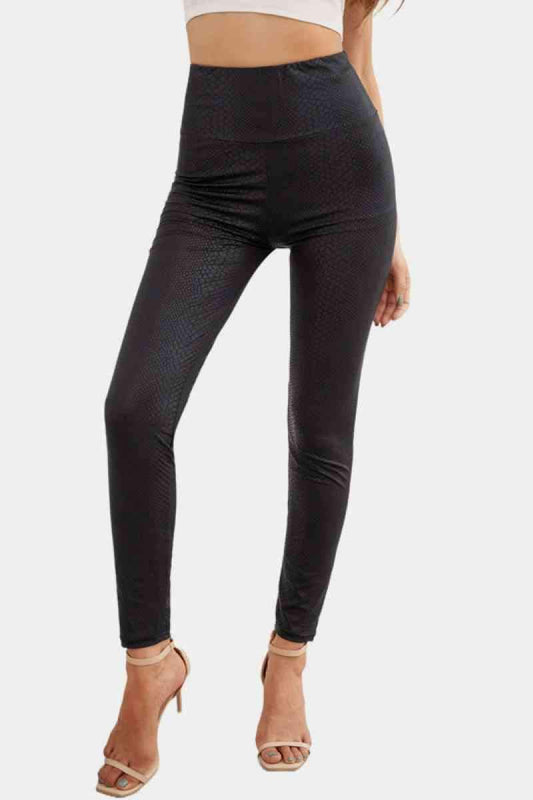 Snakeskin Faux Leather Leggings Black Snakeskin S