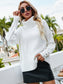 Button Up Rib-Knit Turtleneck Sweater White S 