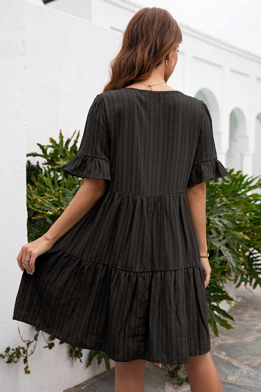 Tassel Tie-Neck Ruffle Hem Dress   