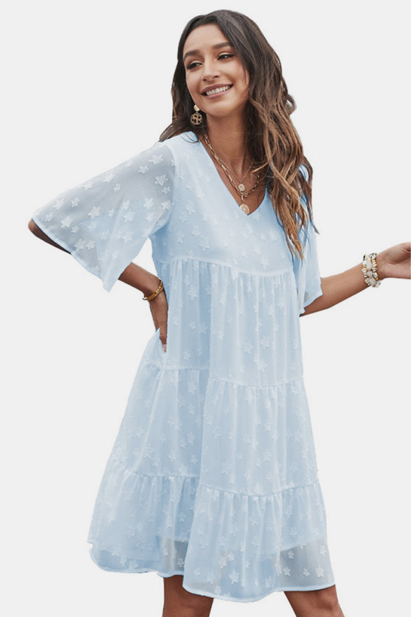 Everywhere You Go Star Flutter Sleeve Tiered Dress   