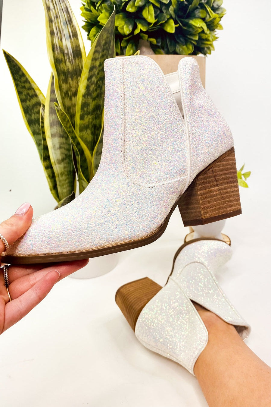 Anastasia Glitter Ankle Booties in White 6.0  