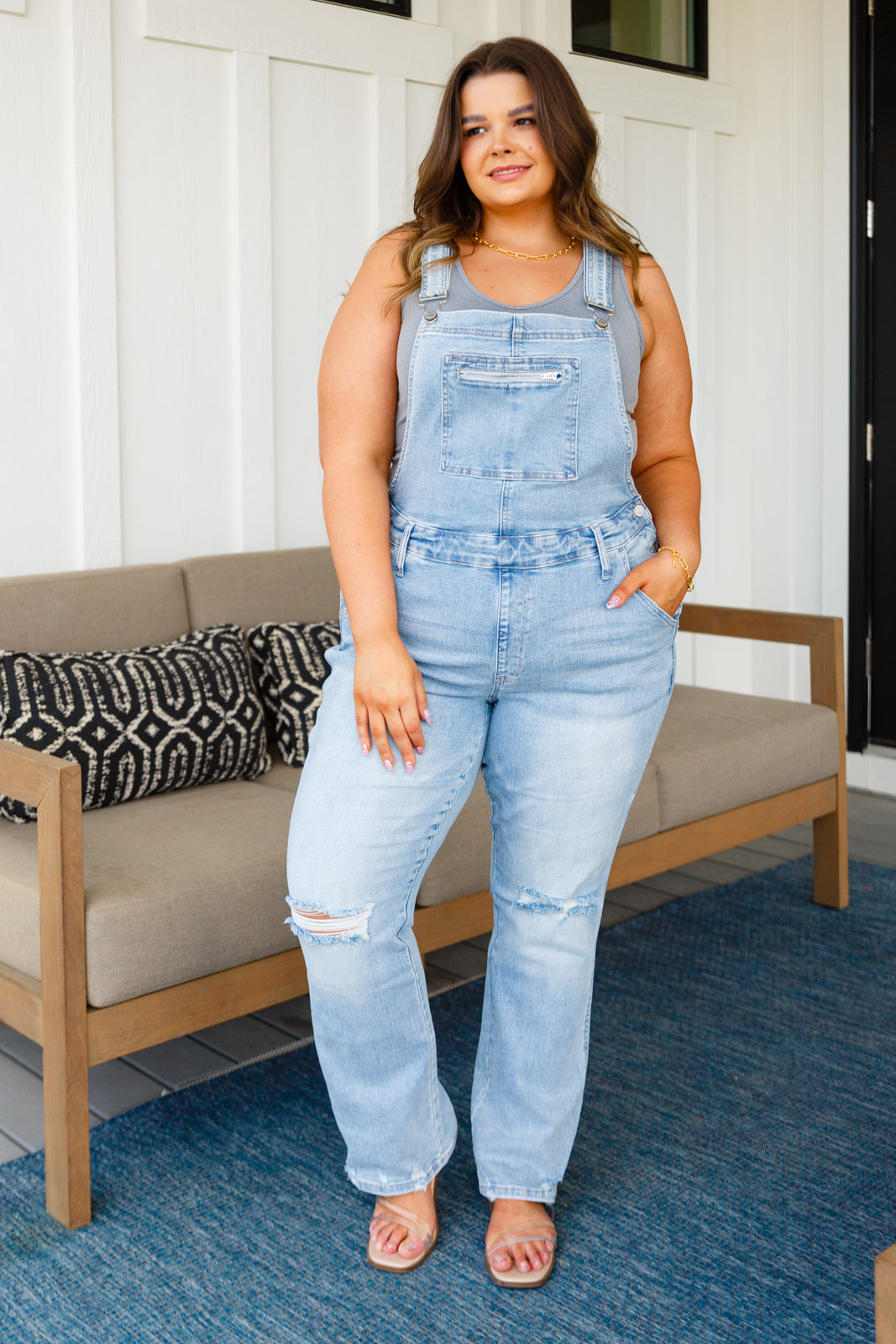 Judy Blue Keeping it Fresh Distressed Straight Leg Overalls   