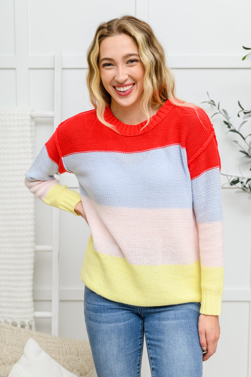Keep On Bright Striped Knit Sweater Red S 