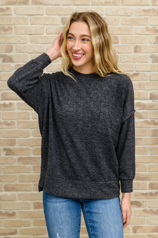 Hanging Around Brushed Drop Shoulder Sweater In Black Black XS