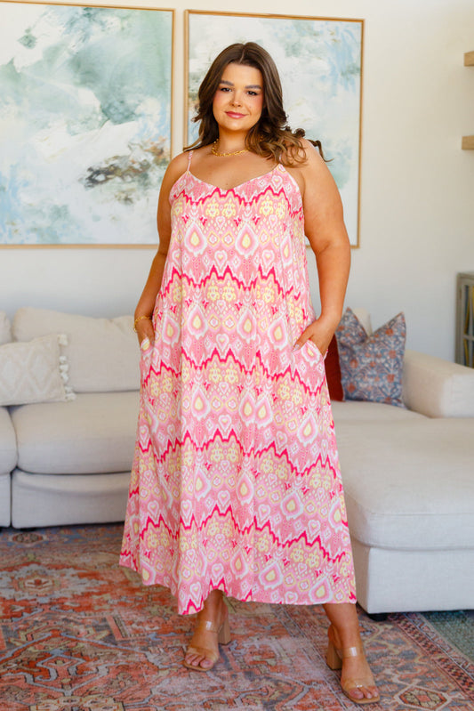 Bohemian Breeze Maxi Dress Pink 1XL 