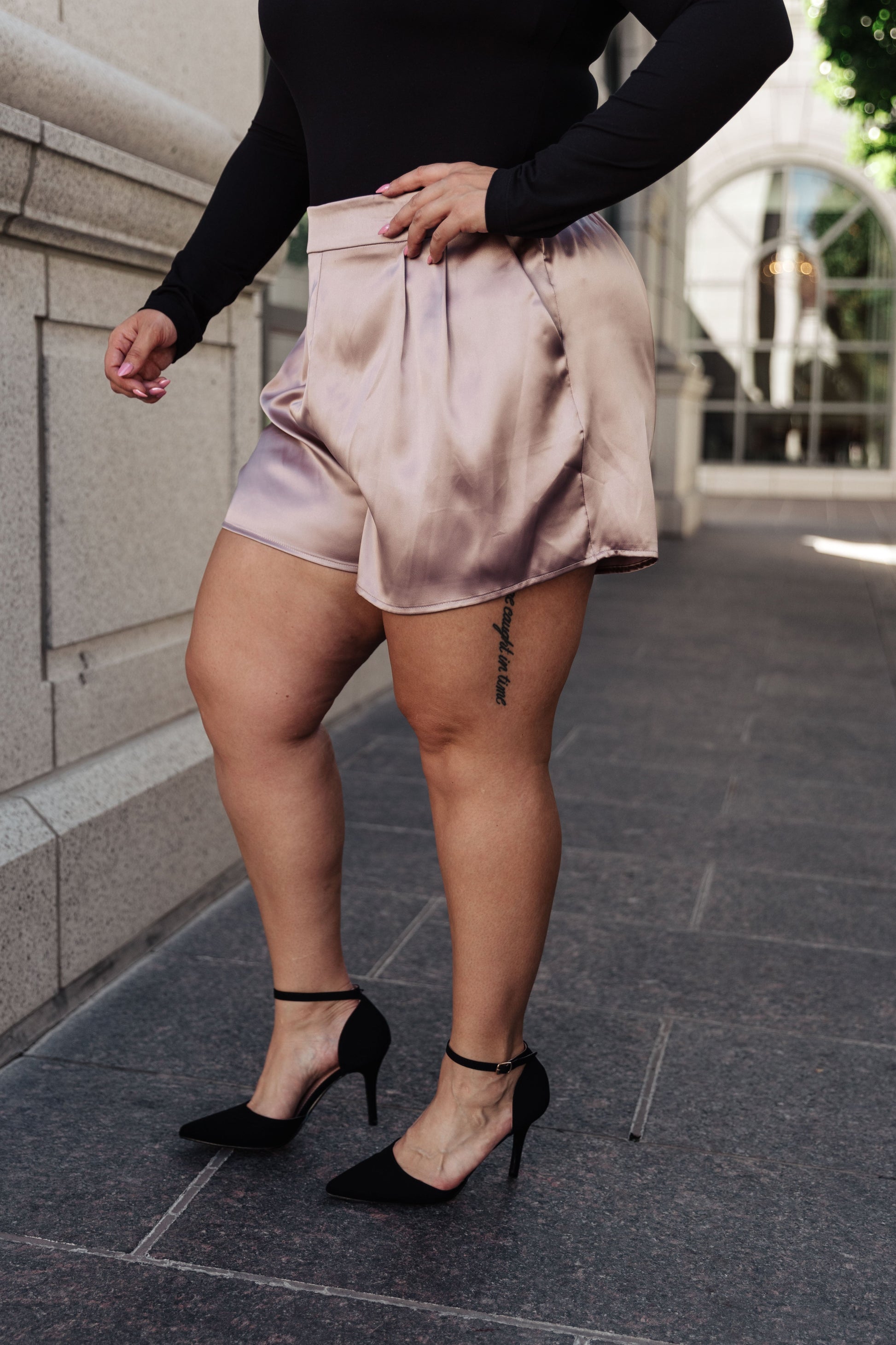Pop The Bubbly Champagne Satin Shorts   