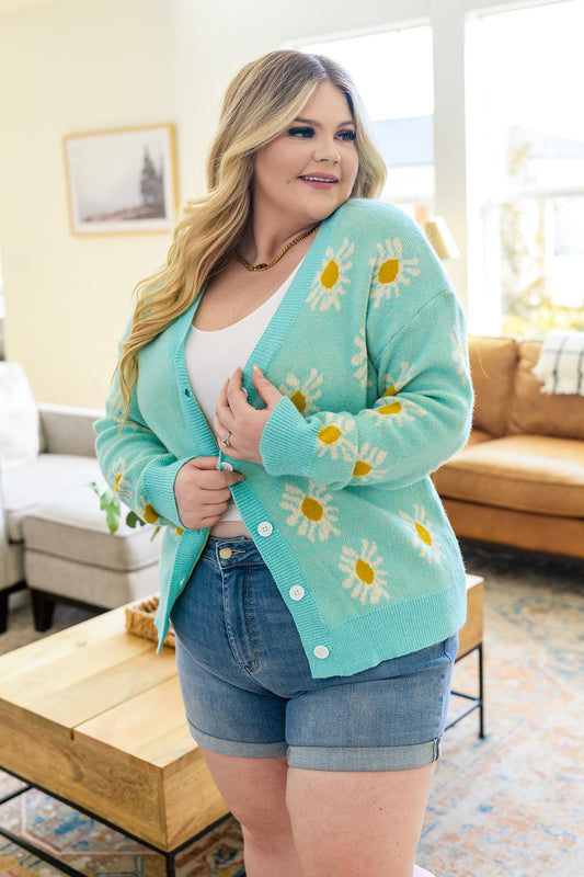 Daisy Dreamer Floral Cardigan Aqua 1XL