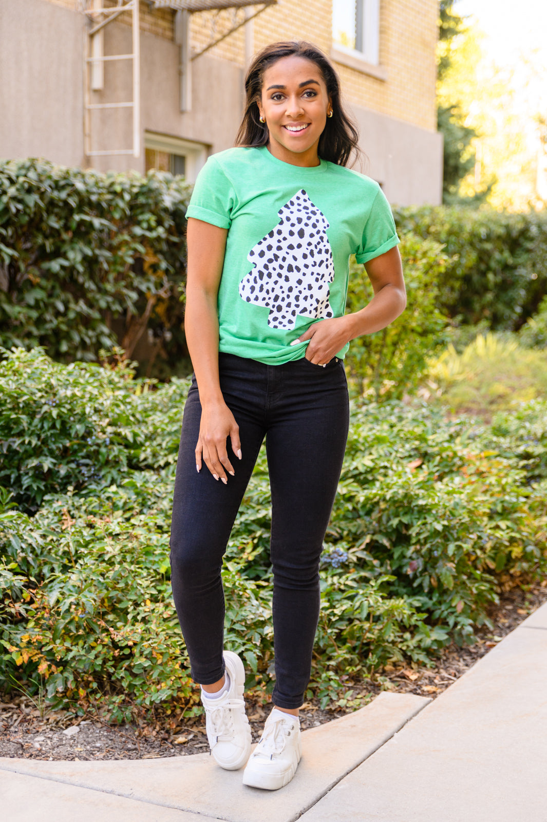 Dalmatian Tree Graphic Tee in Kelly Green   