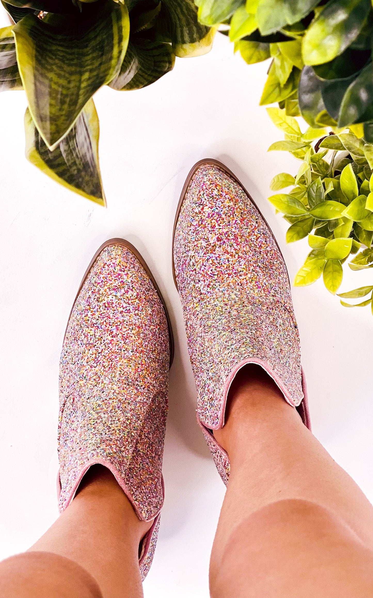 Anastasia Glitter Ankle Booties in Pink   