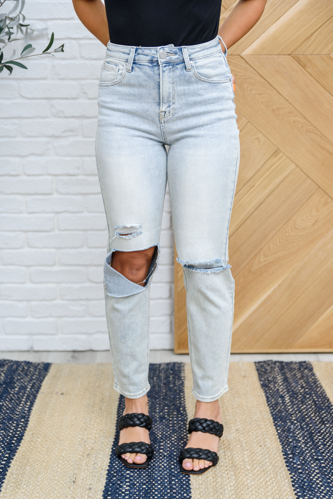 Good Karma Light Wash Distressed Jeans   