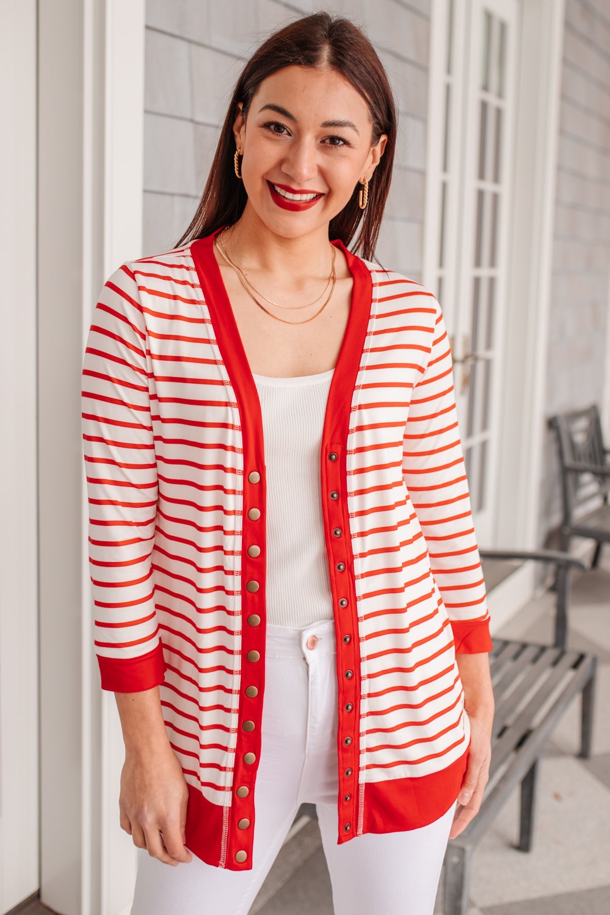Can't Forget Striped Cardigan Red XS 