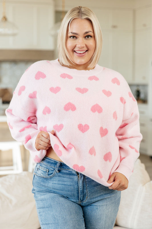 Love Me More Heart Knit Sweater Pink 1XL