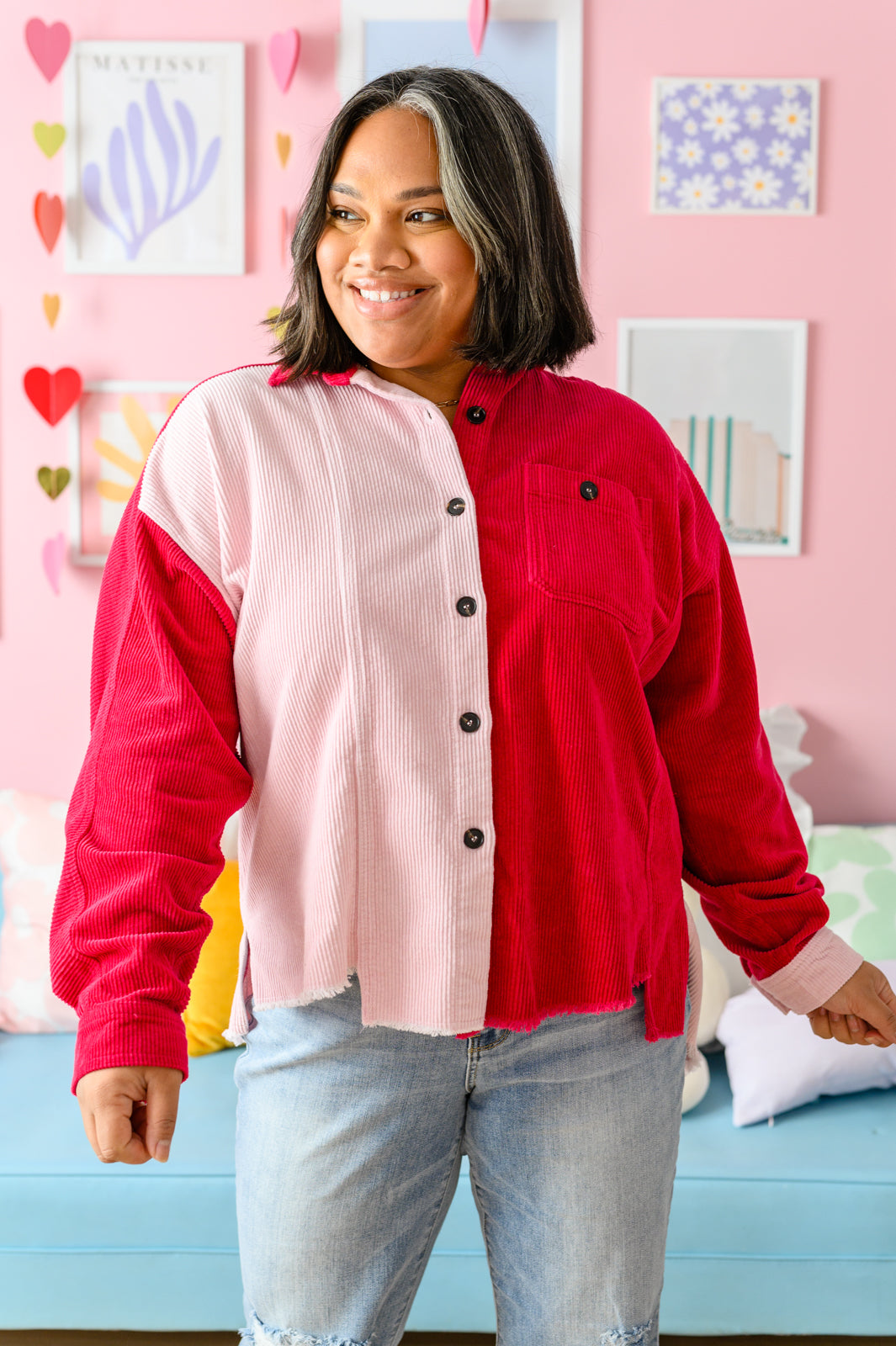 Love You Forever Corduroy Colorblock Shacket   
