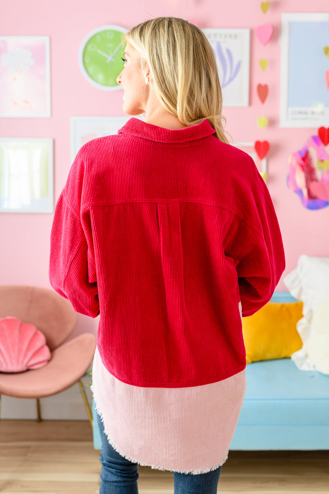 Love You Forever Corduroy Colorblock Shacket   