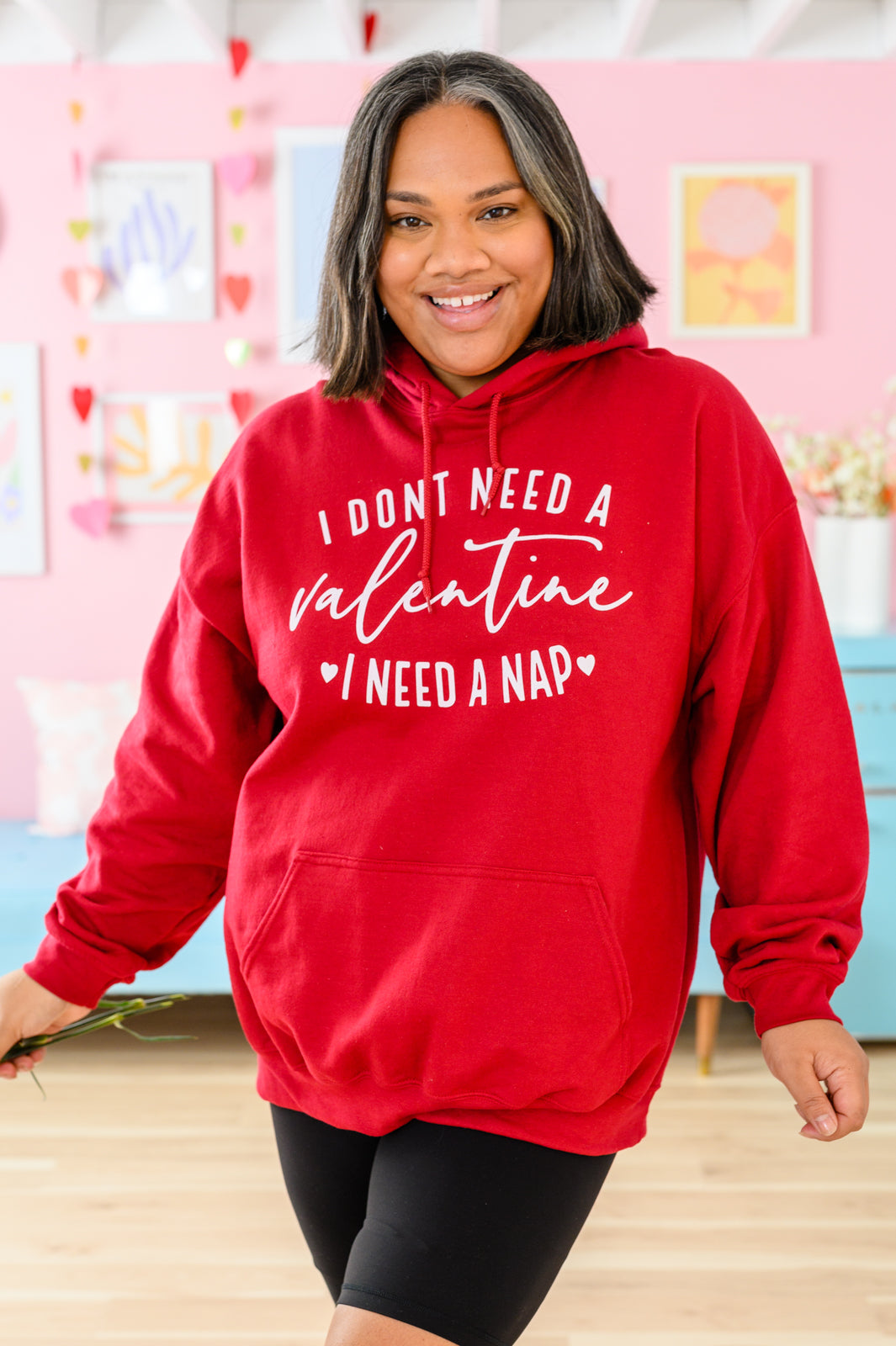 I Don't Need A Valentine Graphic Hoodie Red 2XL 