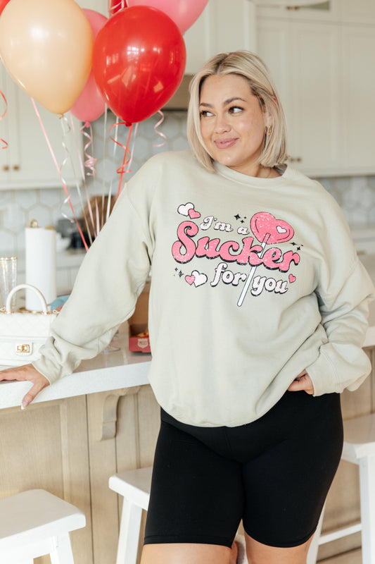 I'm A Sucker For You Valentine Pullover Graphic Sweatshirt Sand 2XL