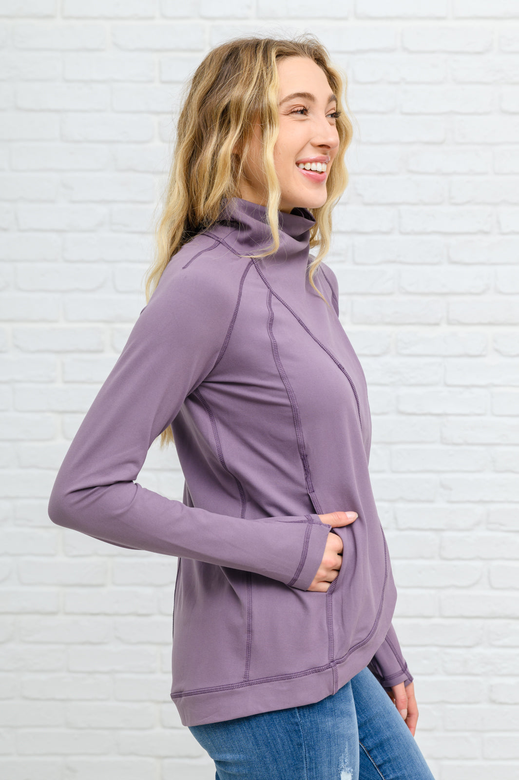 Sport a Look Asymmetric Cowl Neck Jacket In Mulberry   
