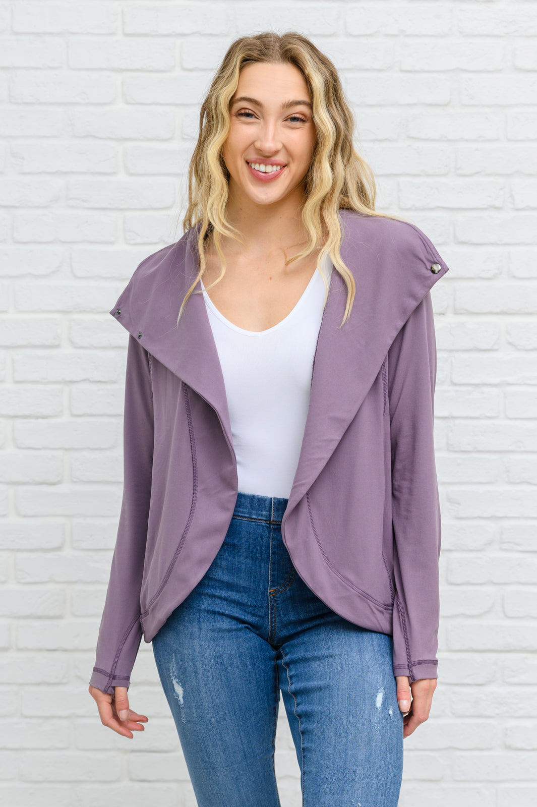 Sport a Look Asymmetric Cowl Neck Jacket In Mulberry Mulberry S 