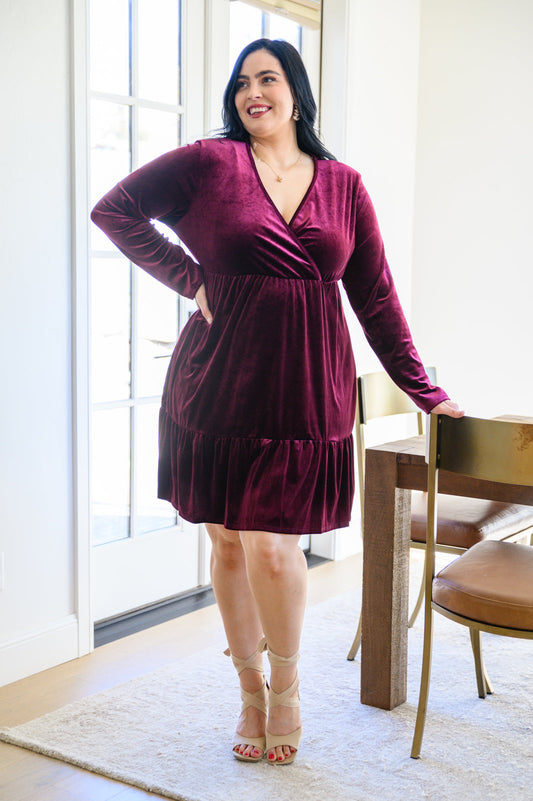 If You Please Velvet V-Neck Dress in Wine Wine 1XL