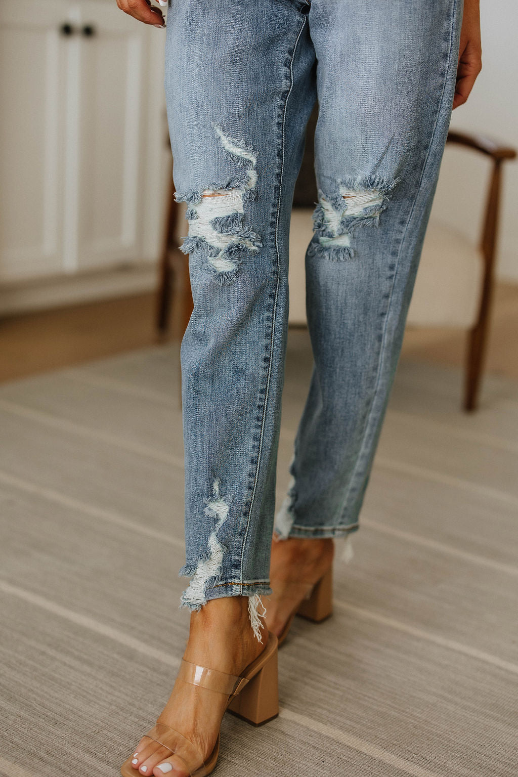 Josie Mid Rise Button Fly Boyfriend Jeans   