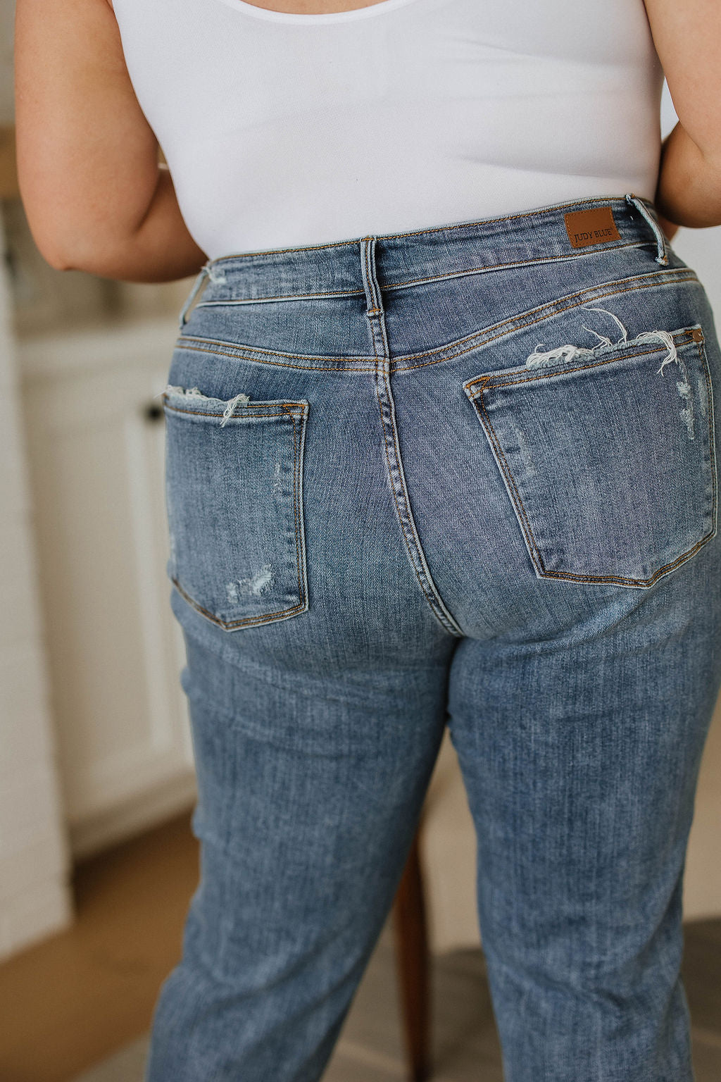 Josie Mid Rise Button Fly Boyfriend Jeans   