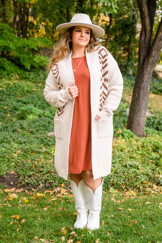 Your Own Way Longline Western Cardigan In Cream Cream 1XL 