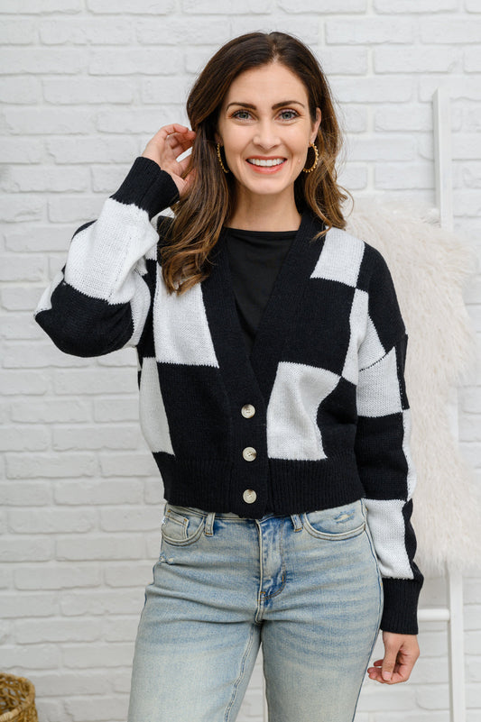 Lola Checkered Cardigan in Black & White Black/White Checker S