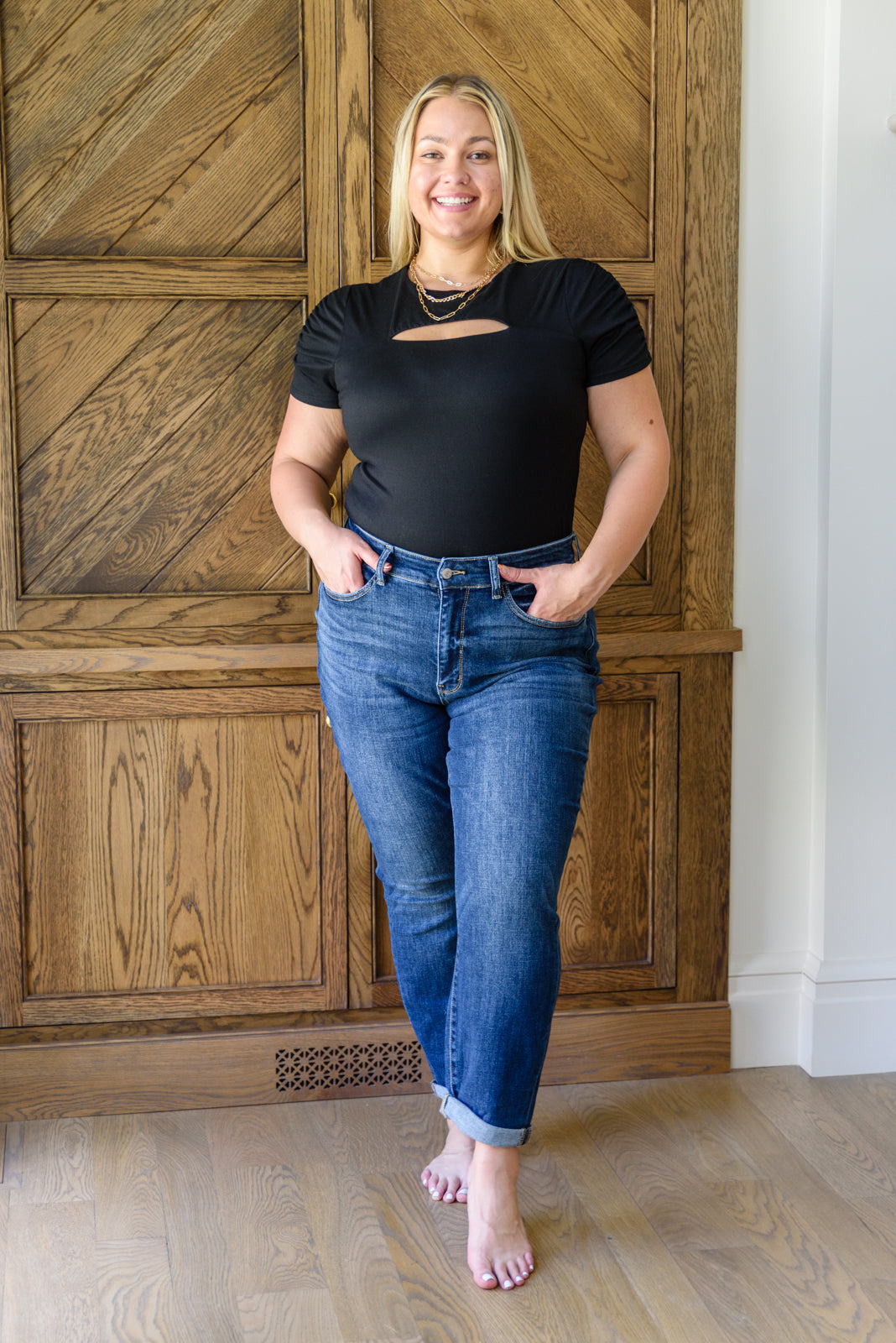 Judy Blue London Fog Mid-Rise Cuffed Boyfriend Jeans   