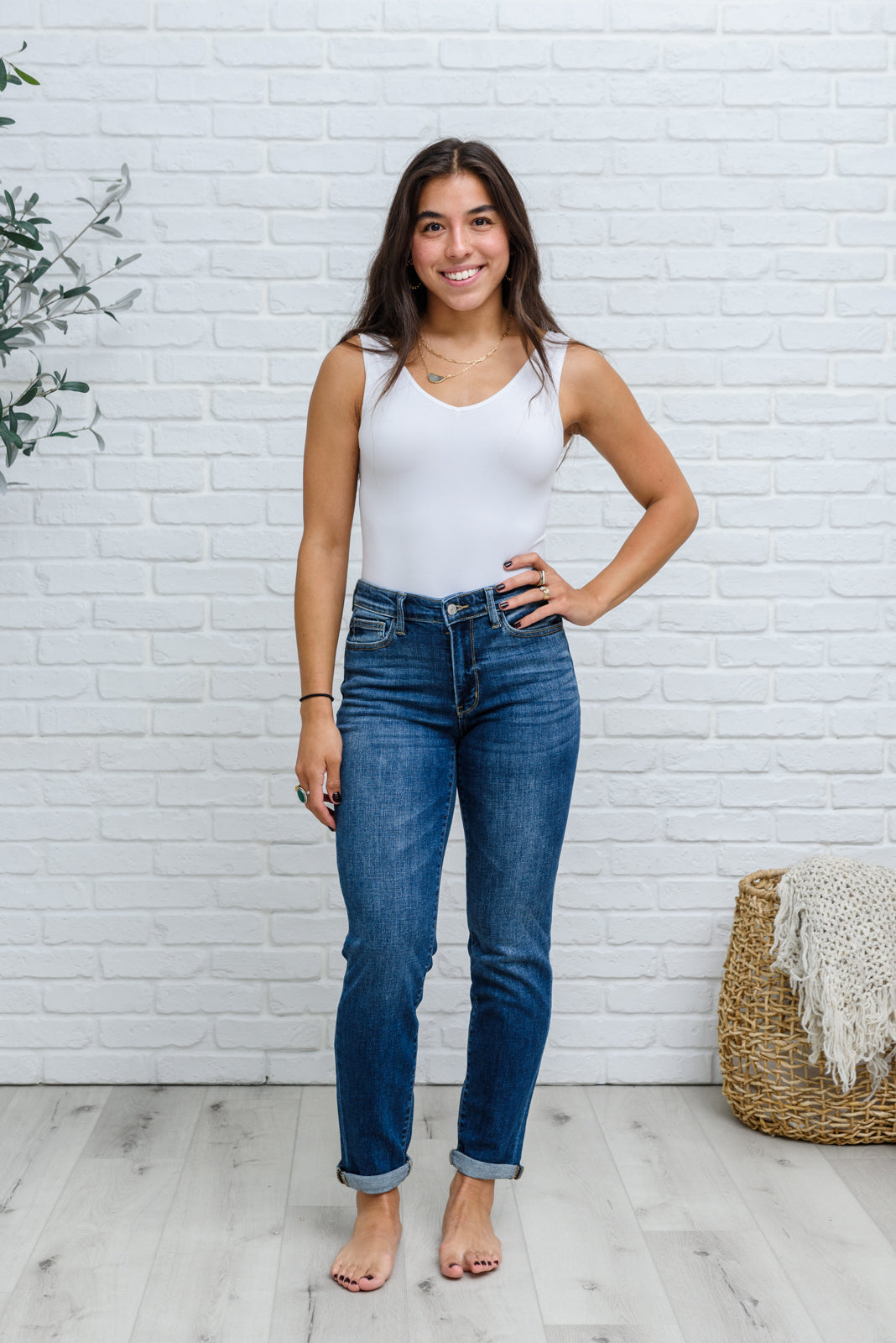 Judy Blue London Fog Mid-Rise Cuffed Boyfriend Jeans   