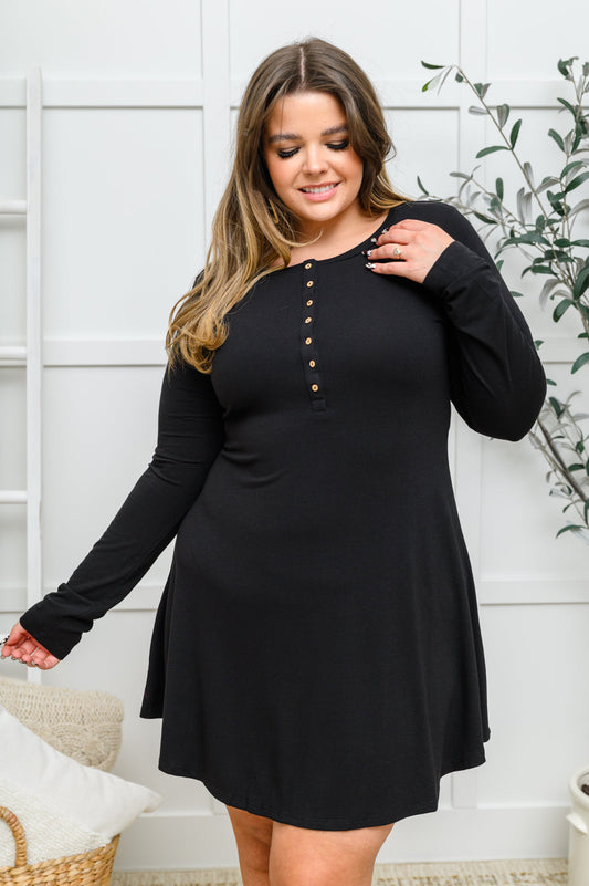 Break Free Long Sleeve Button Down Dress In Black
