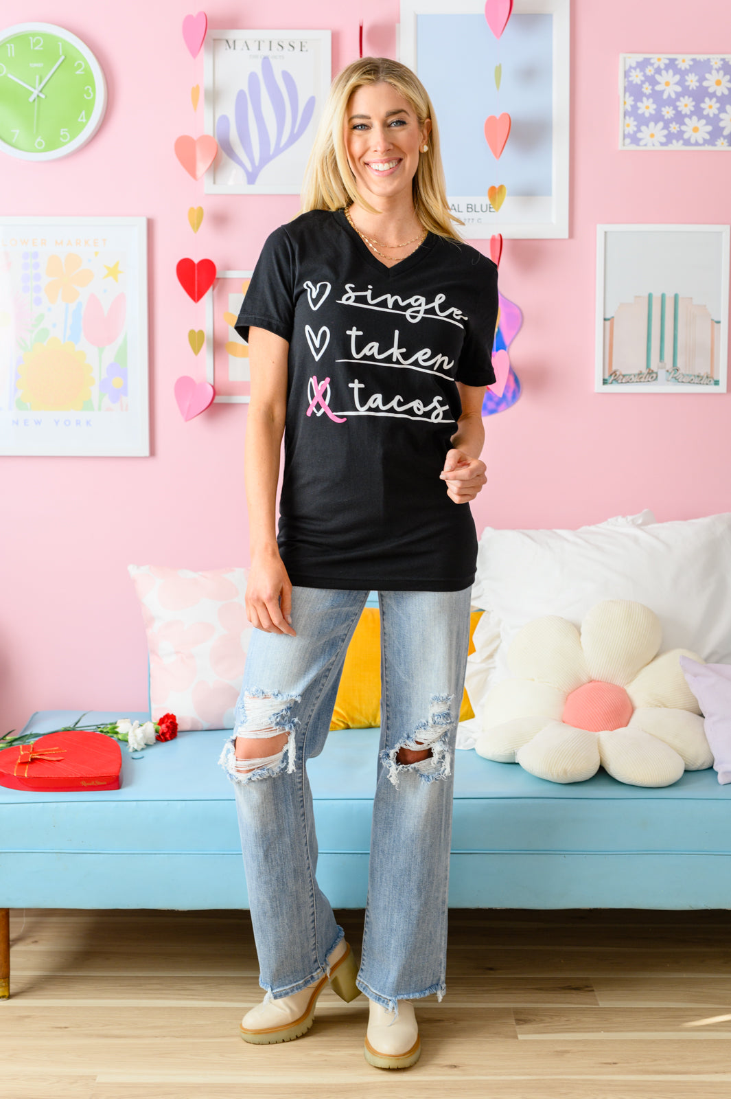 Check Love or Tacos Graphic Tee   