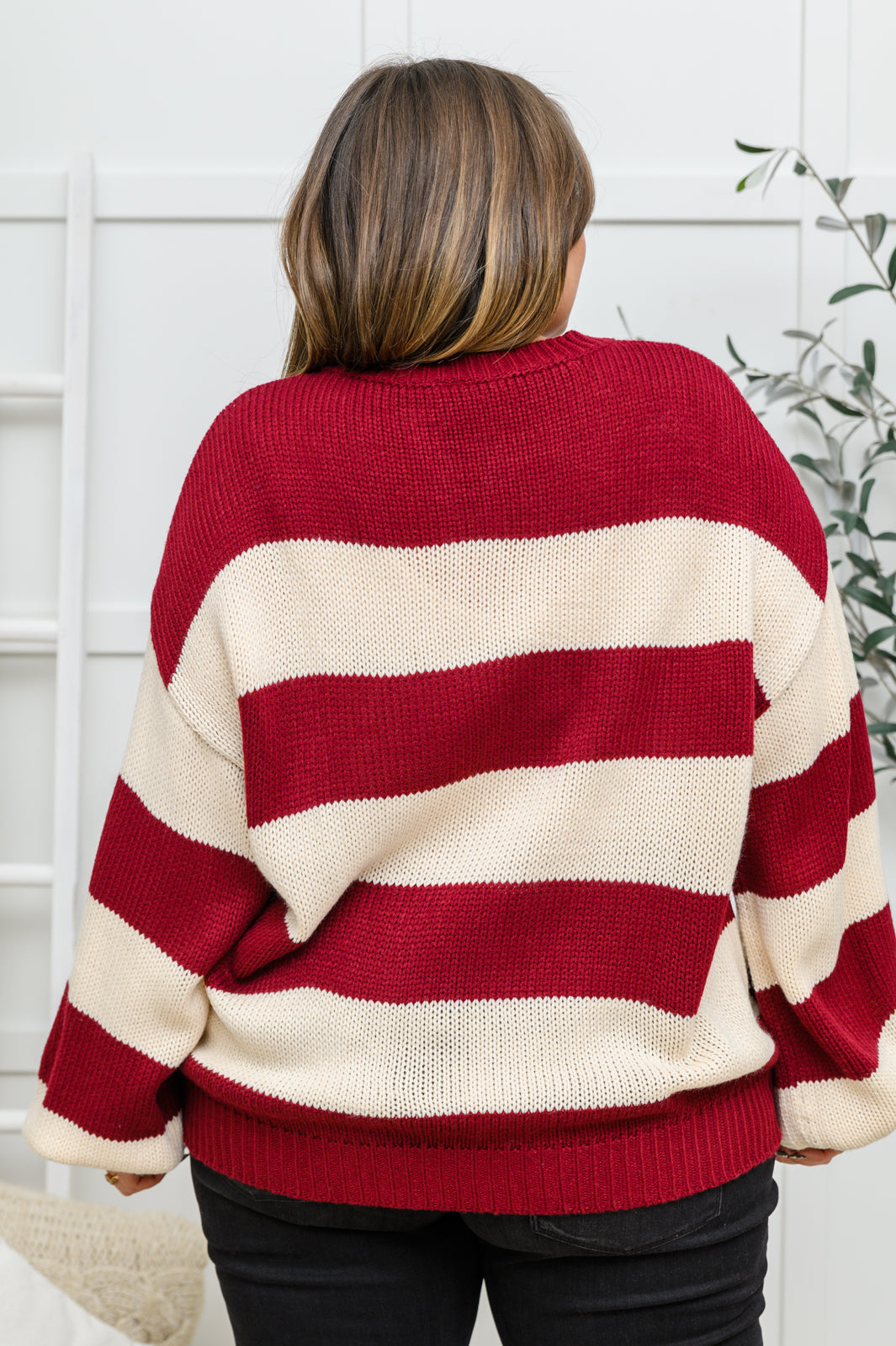 A Days Work Striped Knit Sweater In Burgundy   