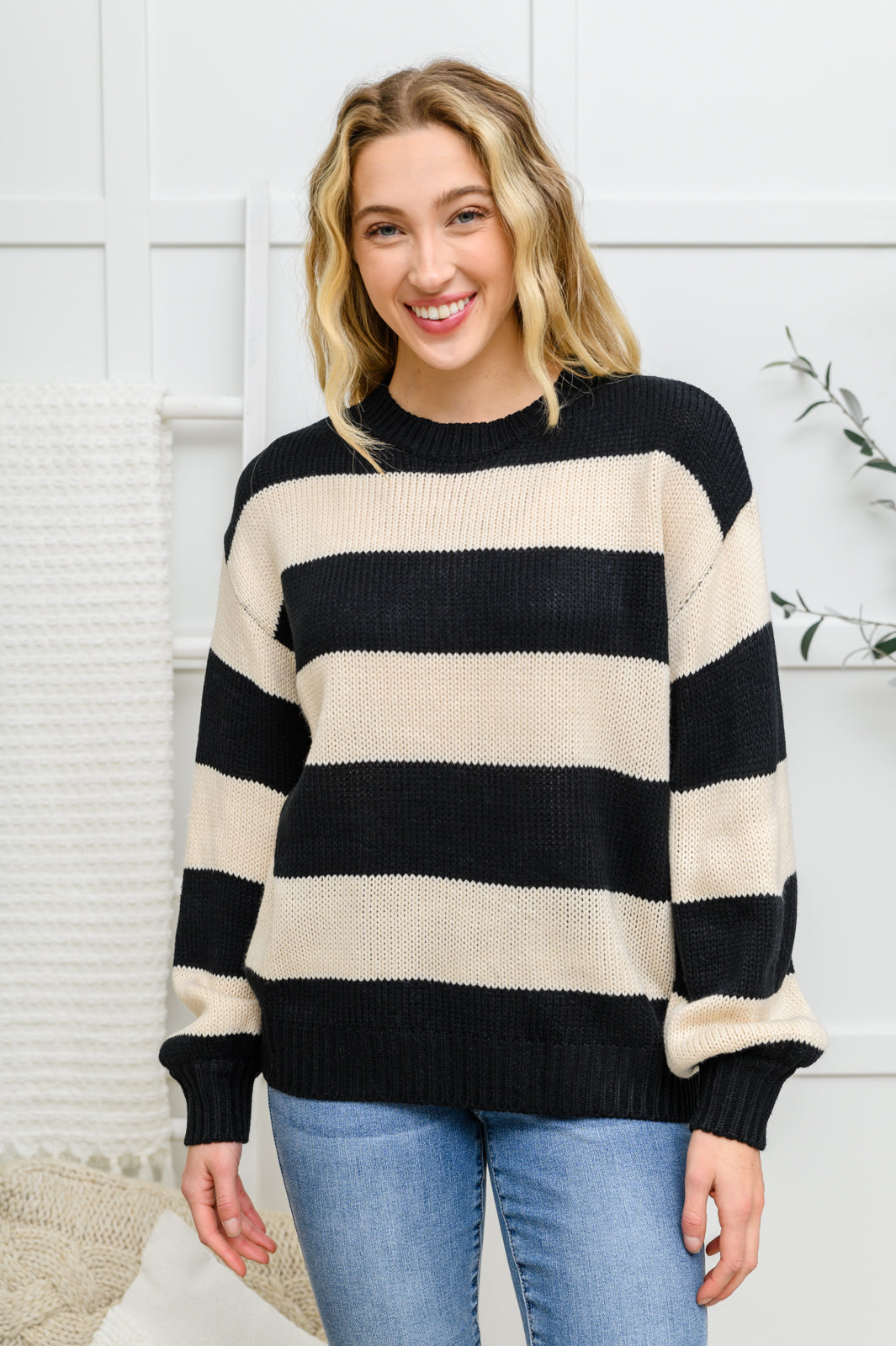 A Days Work Striped Knit Sweater in Black Black S 