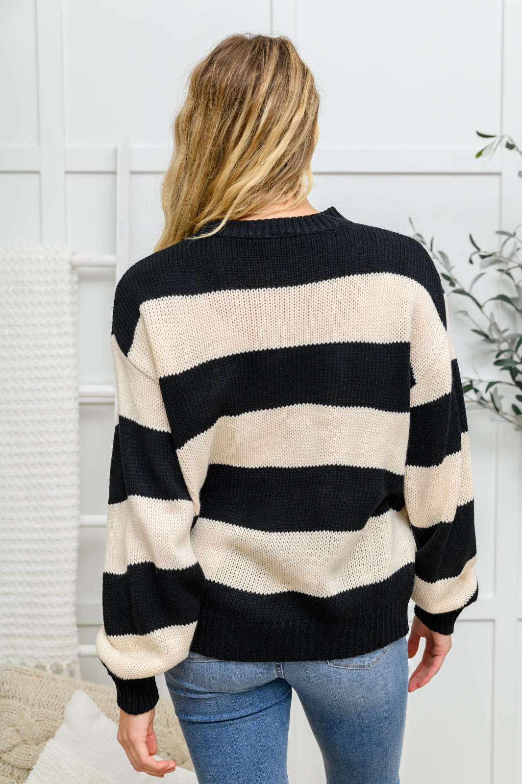 A Days Work Striped Knit Sweater in Black   