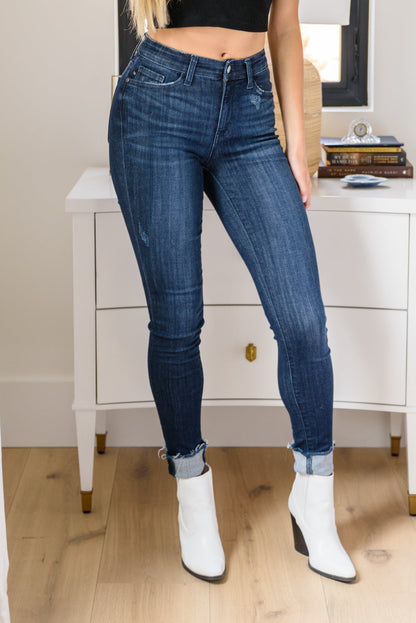 Judy Blue Martina Mid-Rise Dark Wash Cuffed Skinny Jeans Dark Wash 0/24 