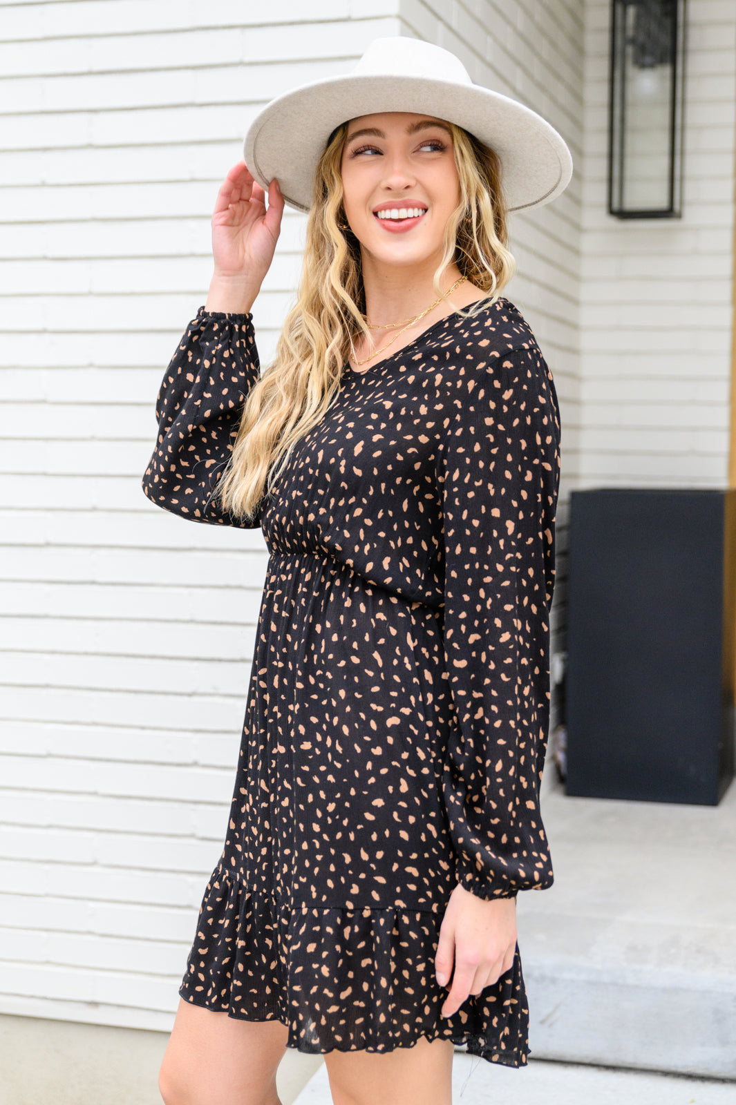 Make Your Happiness Long Sleeve Dress in Black   