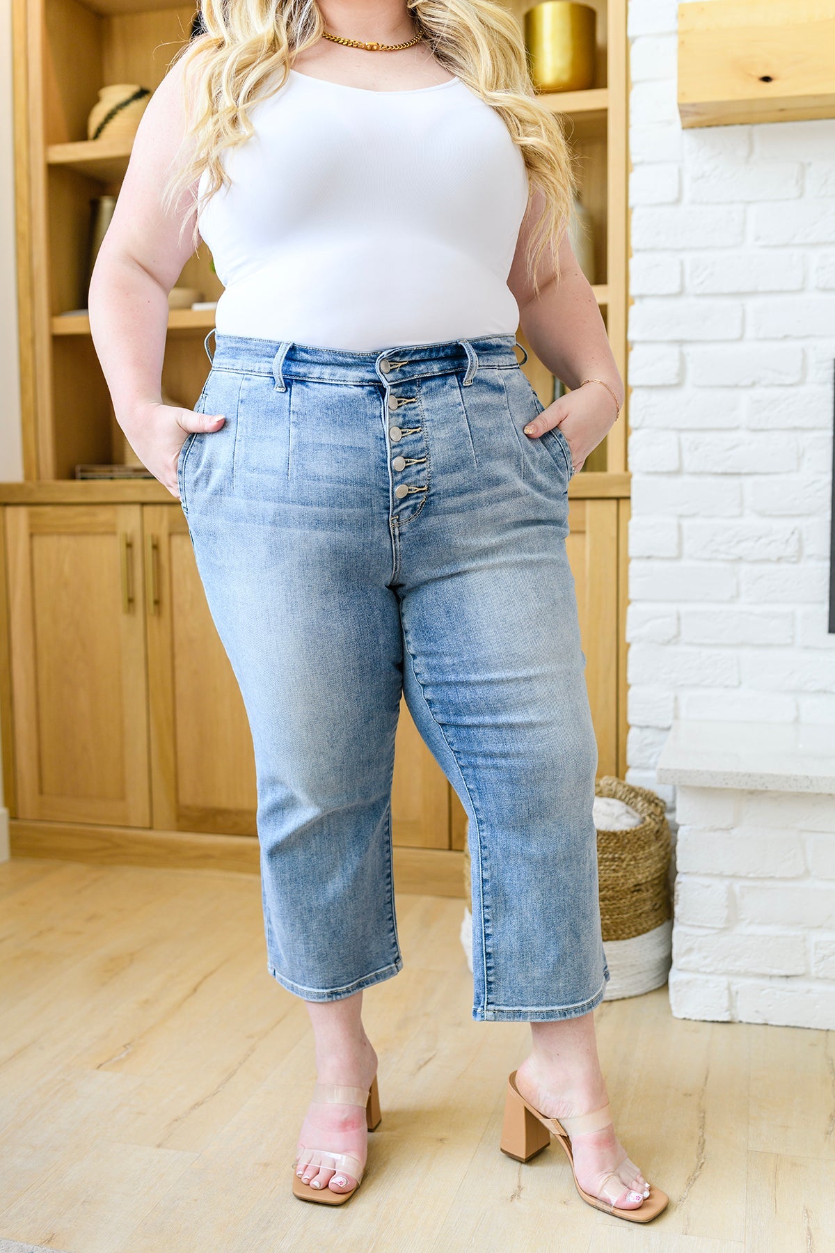 Judy Blue Retro Chic Vintage High Rise Wide Leg Cropped Jeans   