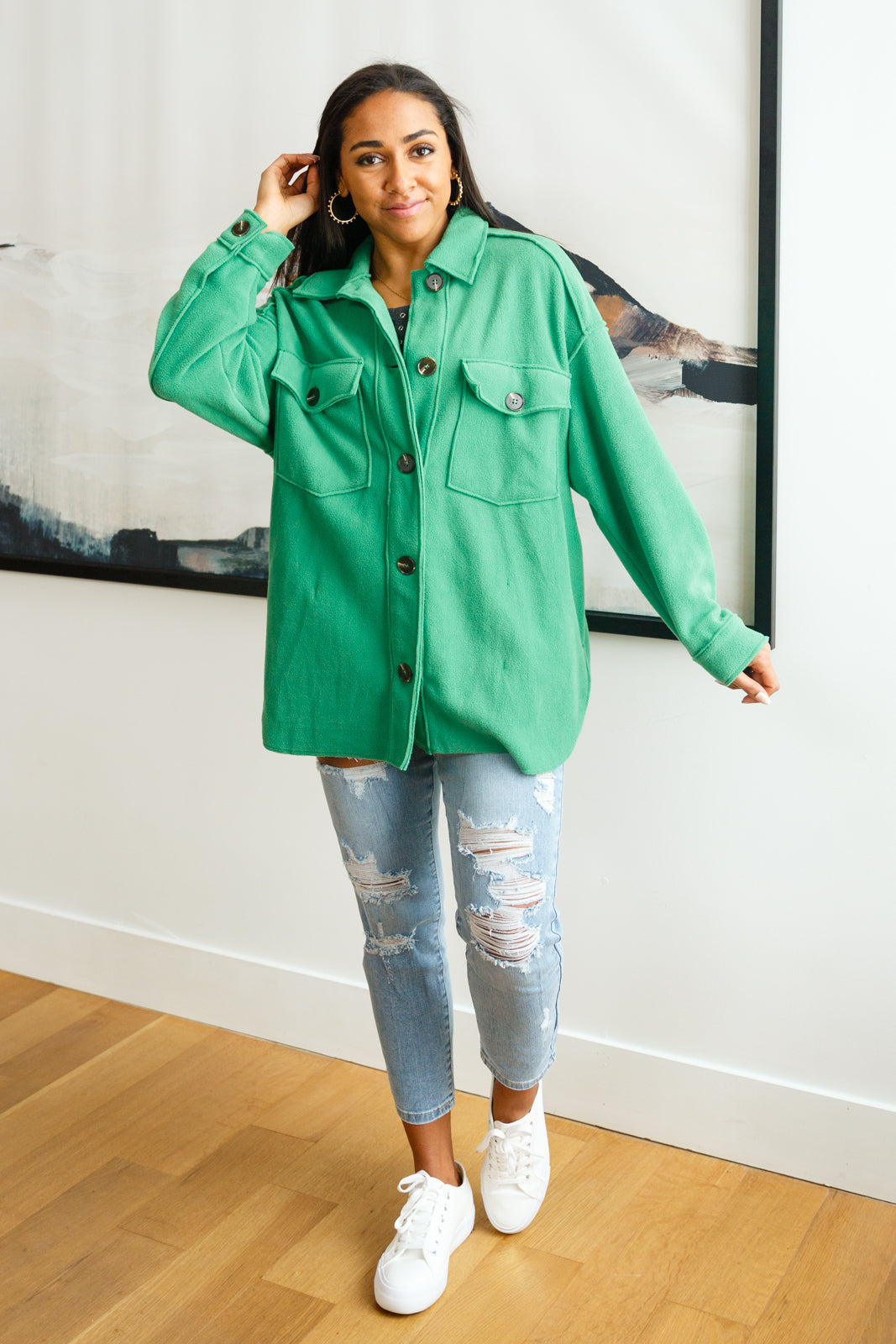 The Shamrock Green Fleece Shacket | Social + Co Boutique