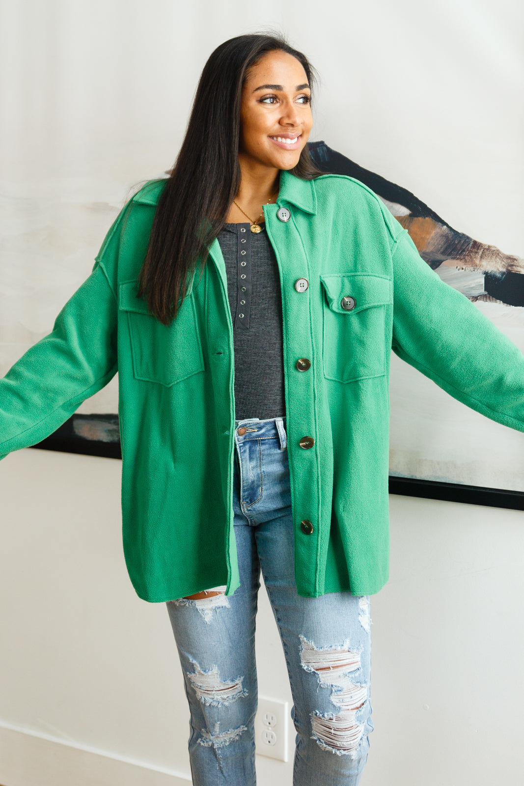 The Shamrock Green Fleece Shacket   