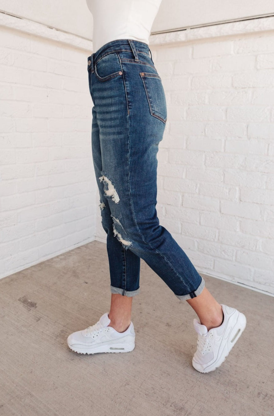 Judy Blue Cozy Up Mid-Rise Thermal Boyfriend Jeans   