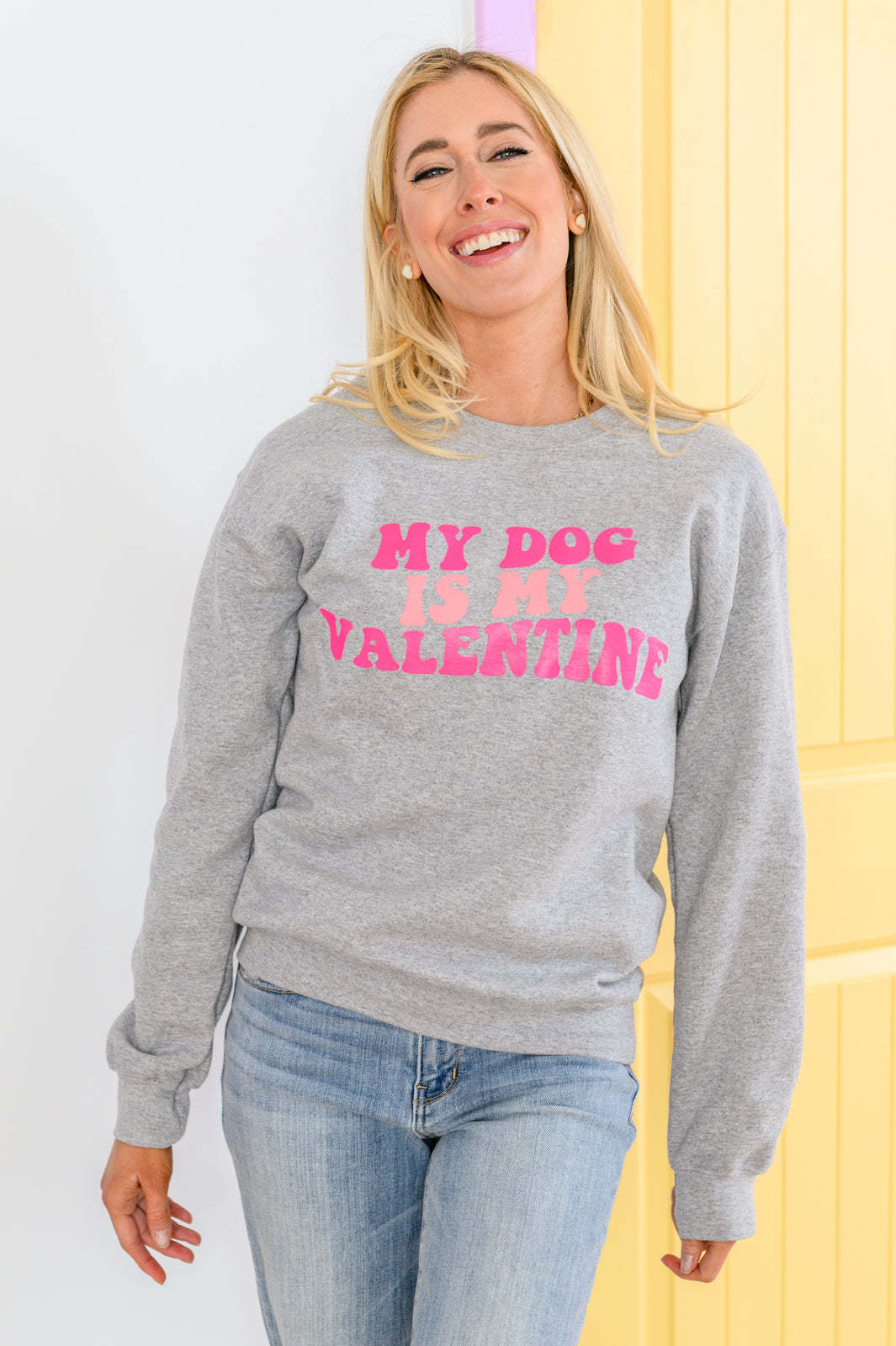 My Dog Is My Valentine Graphic Sweatshirt Gray S 