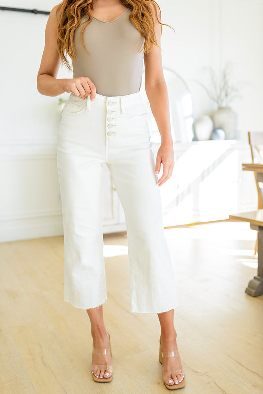 Judy Blue Don't Be Salty High Rise Wide Leg Cropped Jeans White 0/24 