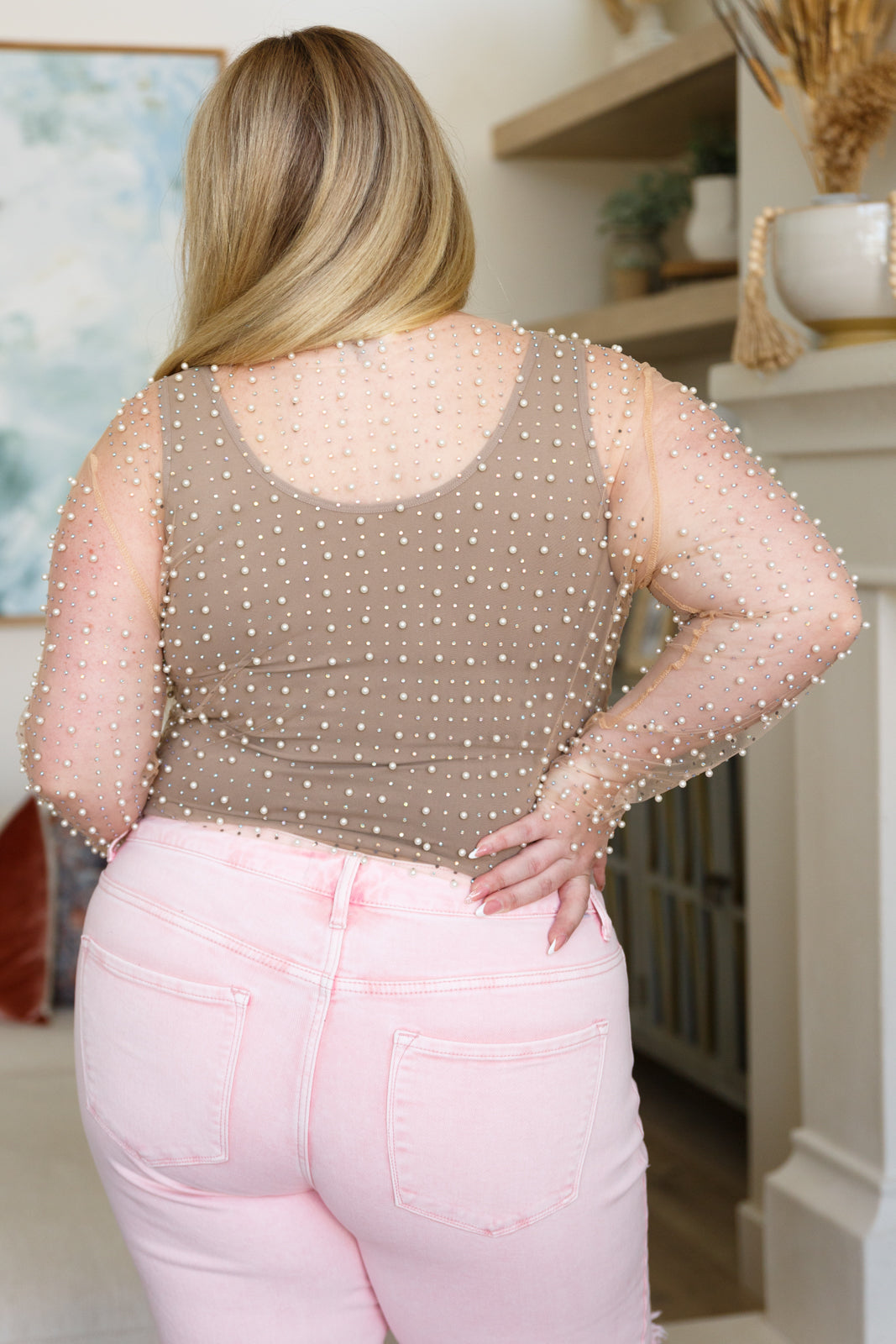 Pearl Perfection Sheer Top in Nude   