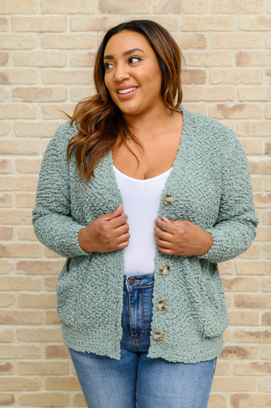 Just Feels Right Popcorn Knit Cardigan In Sage Sage 1XL