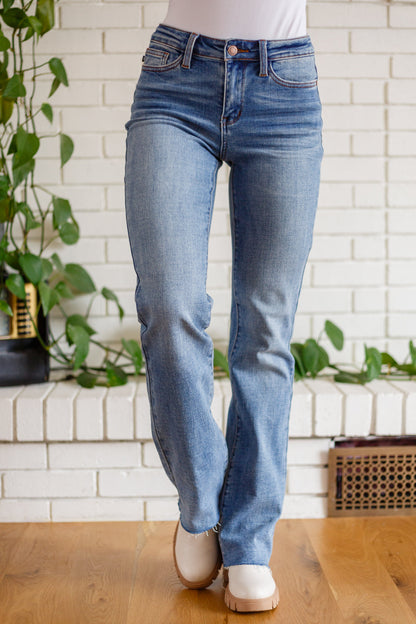 Judy Blue Tried and True Raw Hem Bootcut Jeans Medium Wash 0/24 