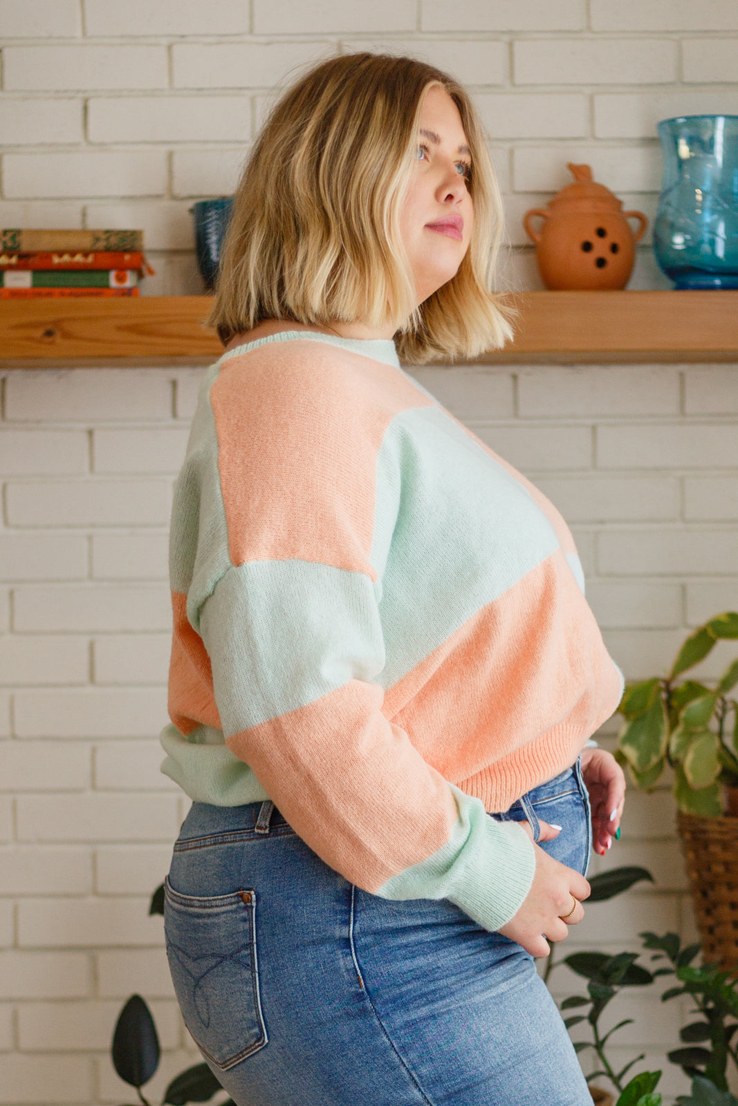 Make Your Move Checkered Knit Sweater in Mint   
