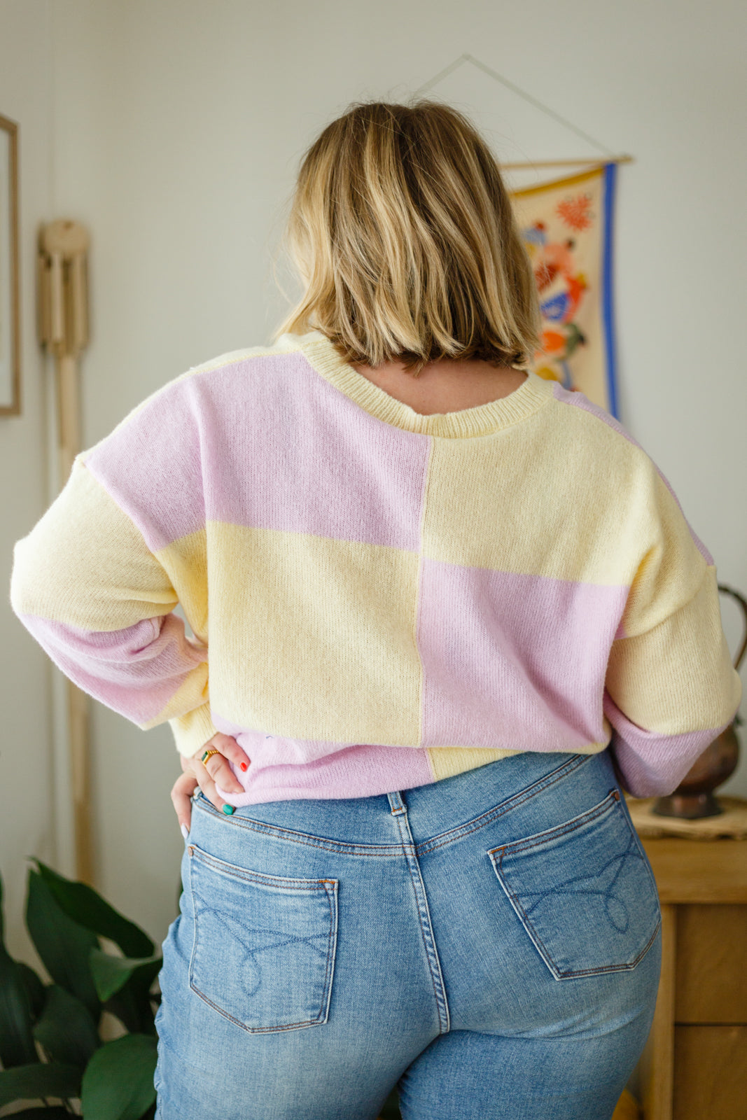 Make Your Move Checkered Knit Sweater in Lavender   