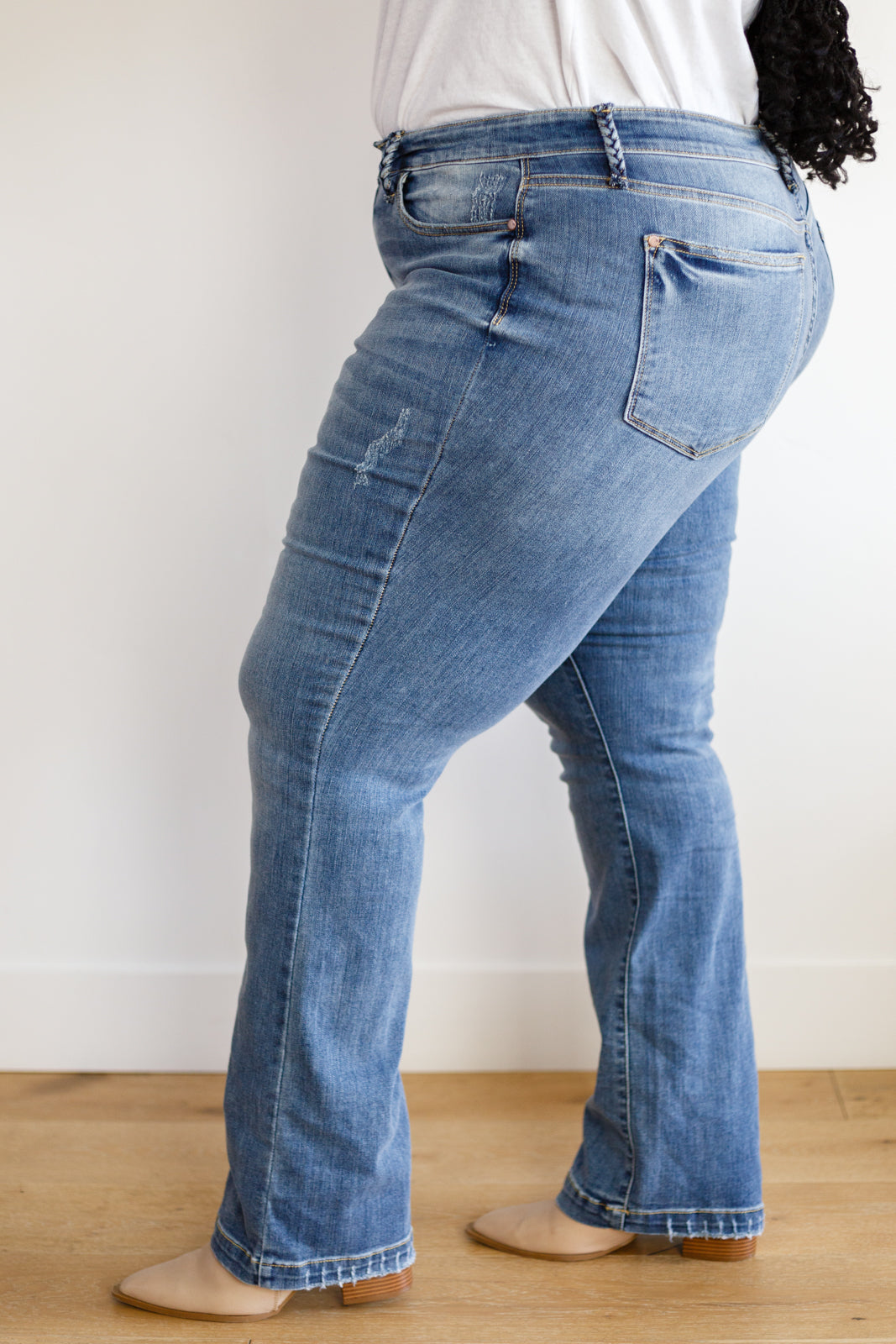Judy Blue Rapunzel Braided Belt Loop Mid Rise Jeans 14W Medium Wash 