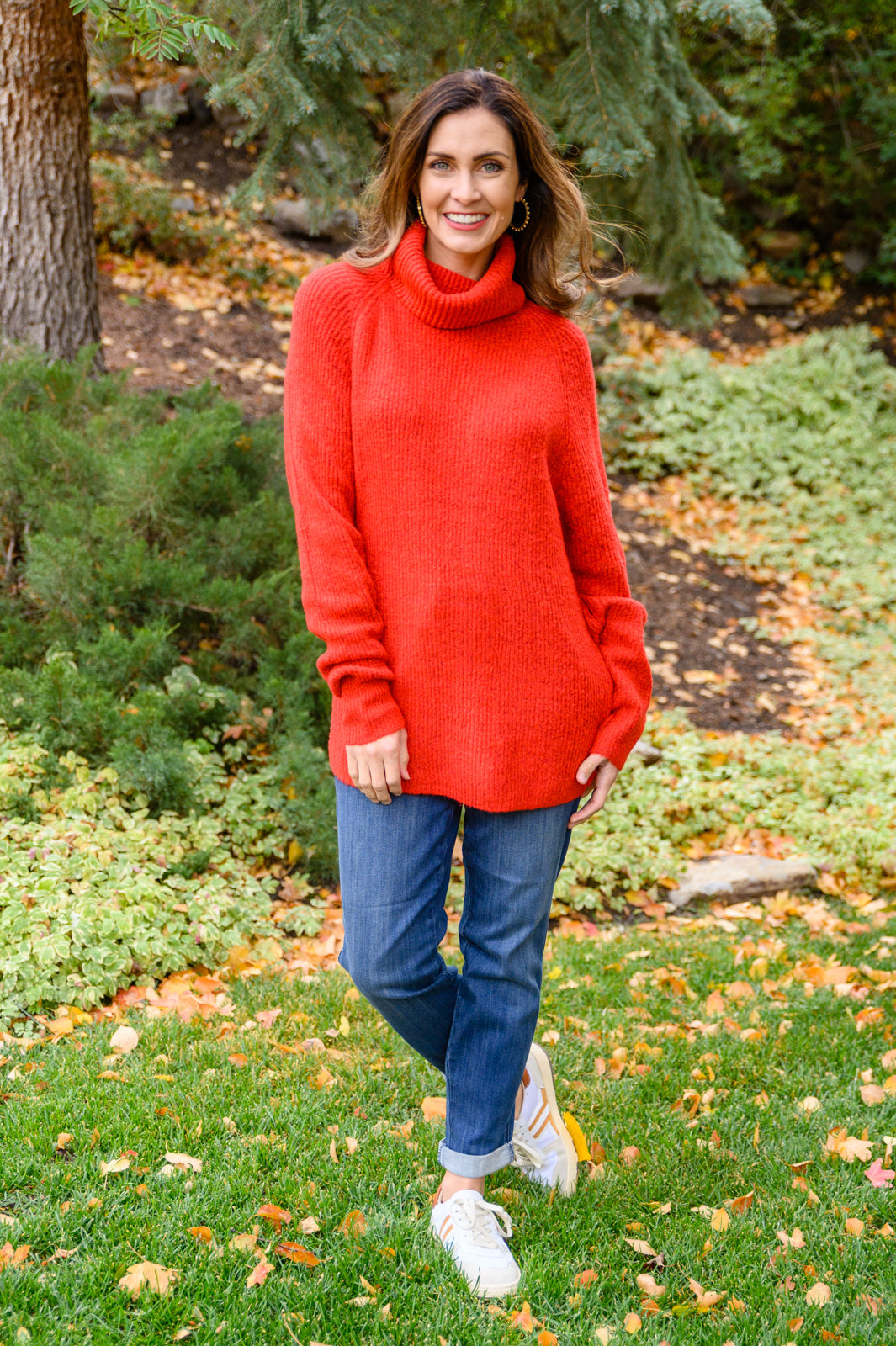 Bring the Drama Roll Neck Sweater In Red   